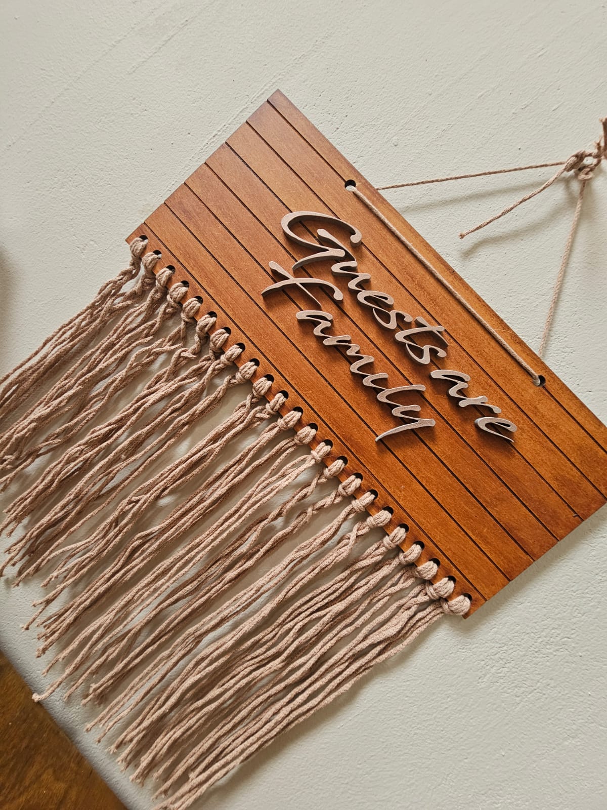 Wooden macramé sign