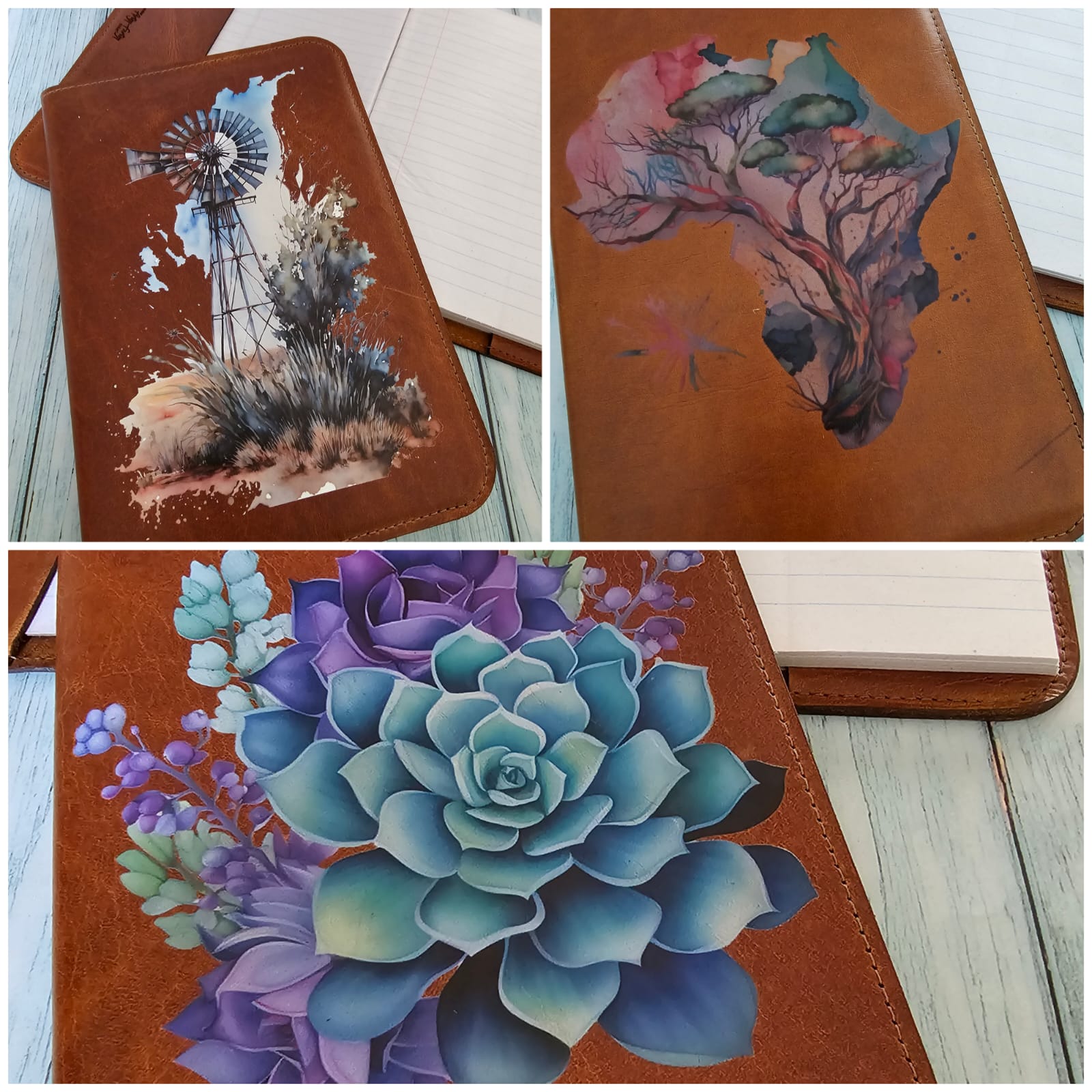 UV printed leather with succulent design